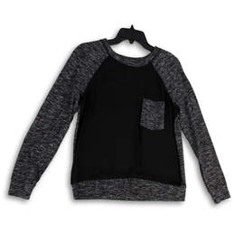 Womens Gray Black Space Dye Raglan Sleeve Round Neck Pullover T-Shirt Sz S