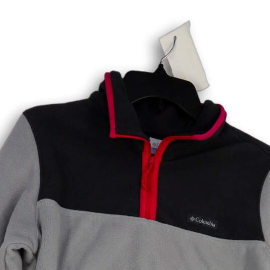Womens Gray Long Sleeve Quarter Zip Fleece Pullover Jacket Size Medium image number 3