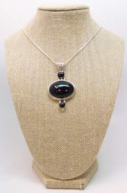 Mexican Modernist 925 Sterling Silver Onyx Pendant Necklace 26.6g