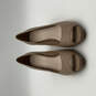 Womens Beige Leather Peep Toe Slip-On Stiletto Pump Heels Size 9 B image number 5