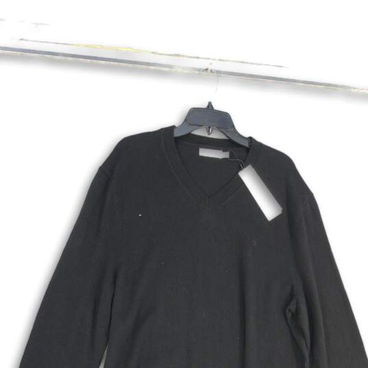 Mens Black Long Band Sleeve V-Neck Ribbed Hem Pullover Sweater Size XL image number 3