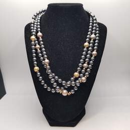 Gold Filled Hematite Triple Strand Beaded Necklace 206.7g
