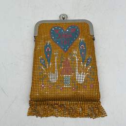 Anna Sui Womens Yellow Crossbody Chain Strap Coin Clutch Wallet Purse