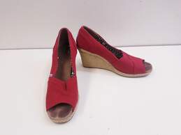 TOMS Classic Red Canvas Wedge Heels Shoes Size 10 M