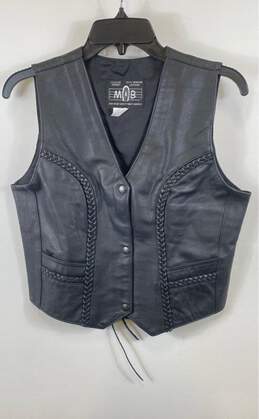 MOB Womens Black Genuine Leather Pockets Classic Series Biker Vest Size Small