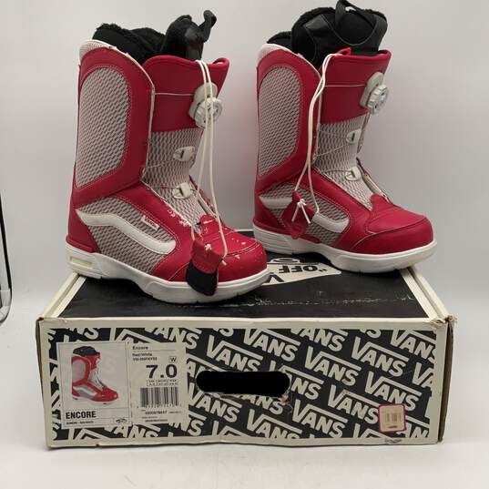 NIB Vans Womens Encore Red White Round Toe Snowboarding Boots Size 7 With Box image number 4