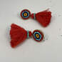 Designer J. Crew Red Blue Beaded Tassel Fashionable Drop Earrings image number 3