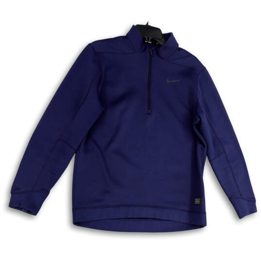Mens Blue Long Sleeve Quarter-Zip Stretch Pullover Activewear Jacket Size M image number 1