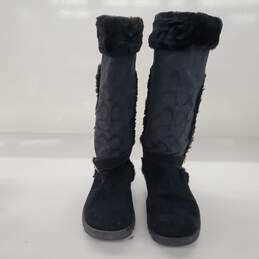Coach Women's Deanne Signature Canvas Black Suede & Faux Fur Trim Boots Size 7 alternative image