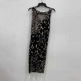 Womens Nude Black Leopard Print Sleeveless V-Neck Sheath Dress Size 8
