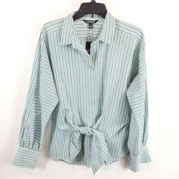 Ralph Lauren Women Green Striped Button Up Shirt L NWT