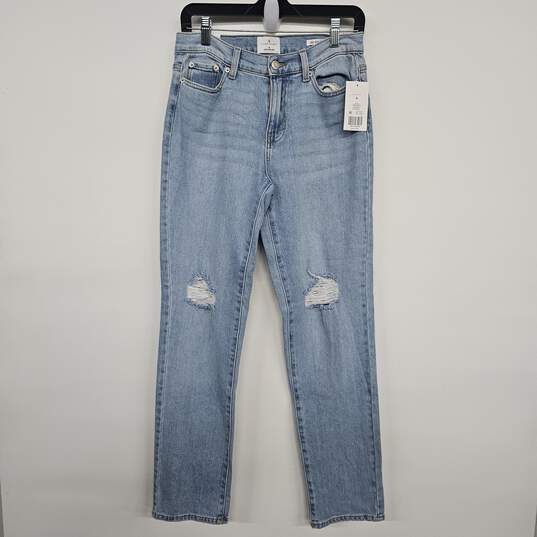 Denim High Rise Straight Distressed Jeans image number 1