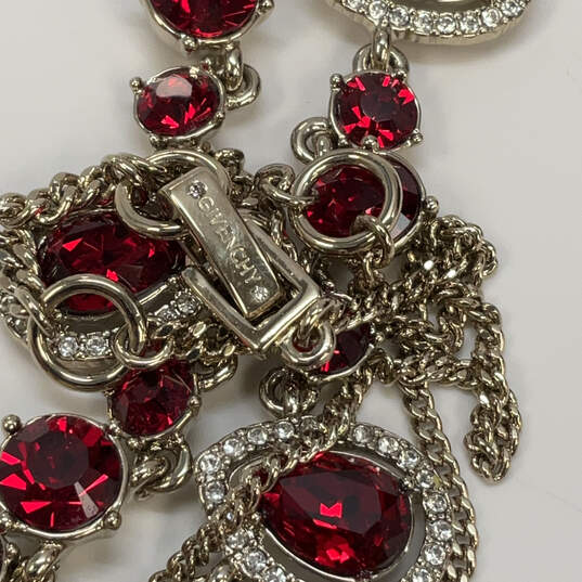 Designer Givenchy Silver-Tone Red Crystal Cut Stone Statement Necklace image number 4