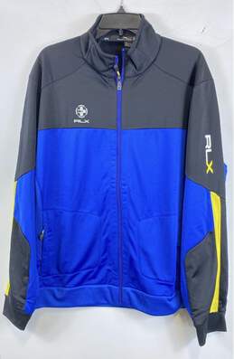 NWT RLX Ralph Lauren Mens Black Blue Long Sleeve Sweat Track Jacket Size XXL