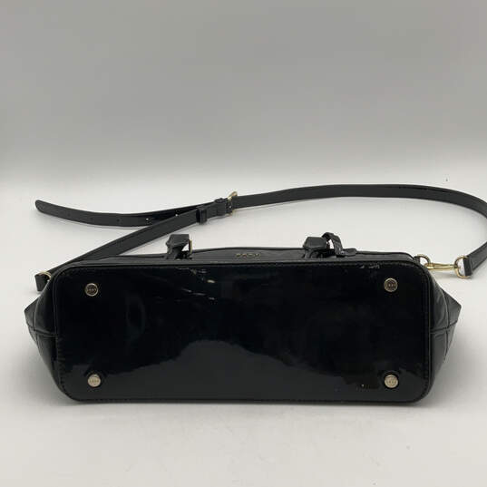 Womens Black Leather Bag Charm Double Handle Adjustable Strap Satchel Bag image number 6