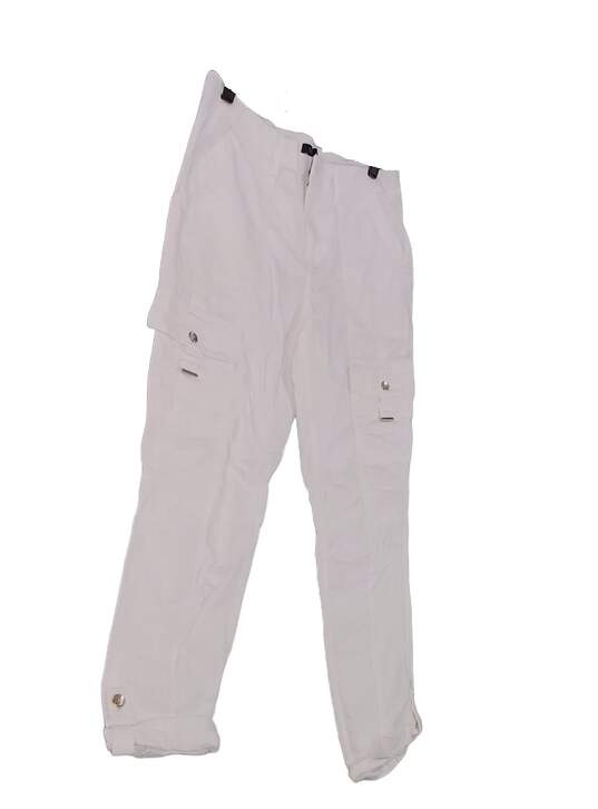 Womens White Cargo Pockets Rolled Hem Casual Capri Pants Size 8 image number 3