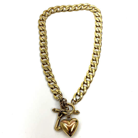 Designer Juicy Couture Gold-Tone Link Chain Toggle Heart Pendant Necklace image number 2