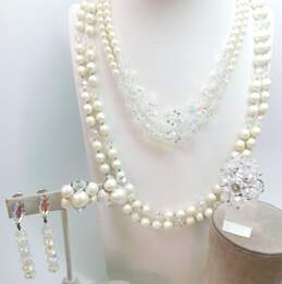 VNTG Laguna & Fash Aurora Borealis & Faux Pearl Clip-On Earrings Necklaces Ring