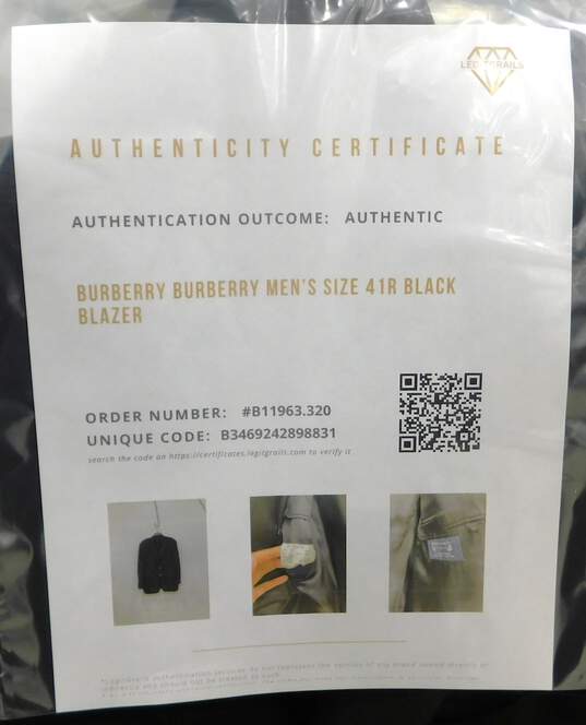 Burberry Mens Size 41R Black Blazer W/COA image number 4
