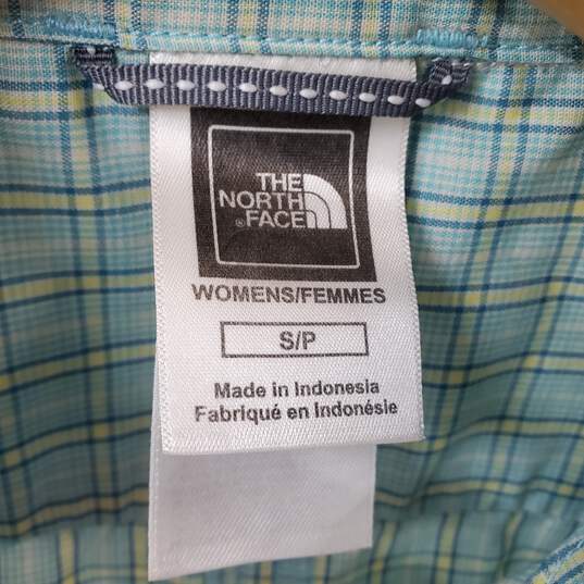 The North Face Short Sleeves Blue Yellow Plaid Shirt Women's S/P image number 3