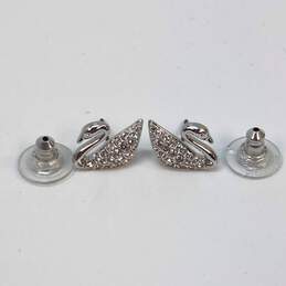 Designer Swarovski Silver-Tone Rhinestone Swan Fashionable Stud Earrings alternative image