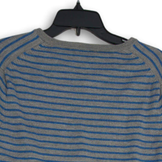 Mens Gray Blue Striped Merino Wool V-Neck Long Sleeve Pullover Sweater Sz M image number 4