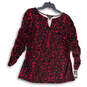 NWT Womens Black Red Keyhole Neck Long Sleeve Pullover Blouse Top Size XL image number 1