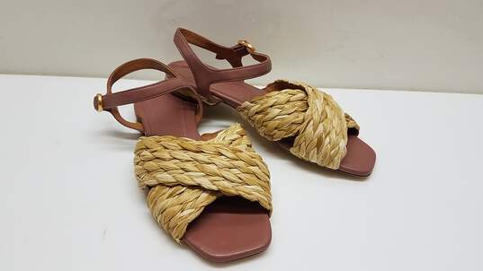 Buy the TORY BURCH Kira Sandals Woven Raffia Leather Ankle-Strap Flats Shoes  Sz 8M | GoodwillFinds