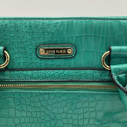 Womens Turquoise Leather Inner Pocket Double Handle Zipper Hand Bag