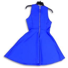 Womens Blue Round Neck Sleeveless Back Zip Fit & Flare Dress Size 6 alternative image