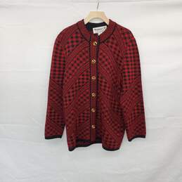 Happiness Vintage Red & Black Wool Blend Cardigan Sweater WM Size S
