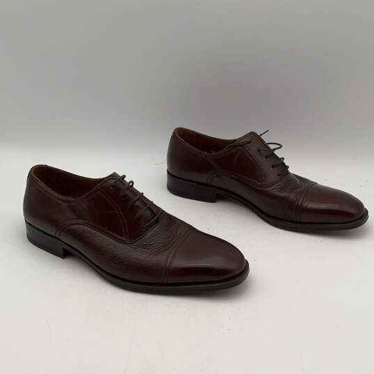 Mens Brown Leather Round Toe Lace-Up Comfort Oxford Dress Shoes Size 11 image number 3