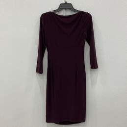 Womens Purple Surplice Neck Long Sleeve Ruched Knee Length Sheath Dress Size 6 alternative image