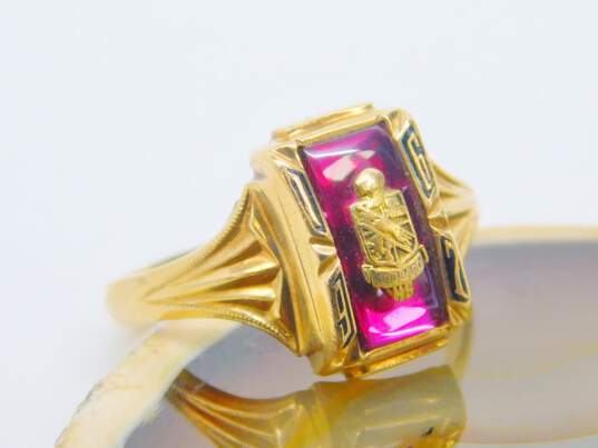 Vintage 10K Yellow Gold Ruby Class Ring 3.9g image number 1