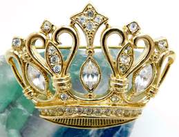 Vintage Kenneth Jay Lane for Avon Icy Rhinestone Gold Tone Crown Brooch 13.3g