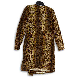 Womens Brown Black Leopard Print V-Neck Long Sleeve Wrap Dress Size Large alternative image