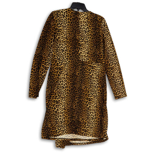 Womens Brown Black Leopard Print V-Neck Long Sleeve Wrap Dress Size Large image number 2