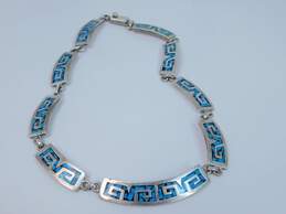 Taxco Mexican Modernist 925 Sterling Silver Faux Turquoise Inlay Panel Necklace 75.6g