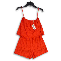 NWT Womens Red Spaghetti Strap Embroidered One Piece Romper Size Small