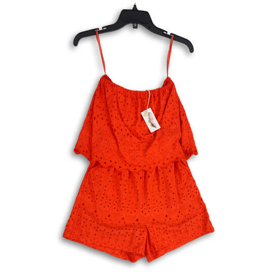 NWT Womens Red Spaghetti Strap Embroidered One Piece Romper Size Small image number 1