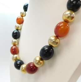 Vintage Kenneth Jay Lane Gold Tone Black & Orange-Red Bead Necklace 80.7g alternative image