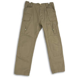 Mens Beige Flat Front Slash Pocket Straight Leg Cargo Pants Size 32