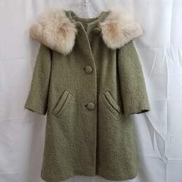 Vintage Mar Fred Bernardi Fox Fur Sage Green Button-Up Wool Coat