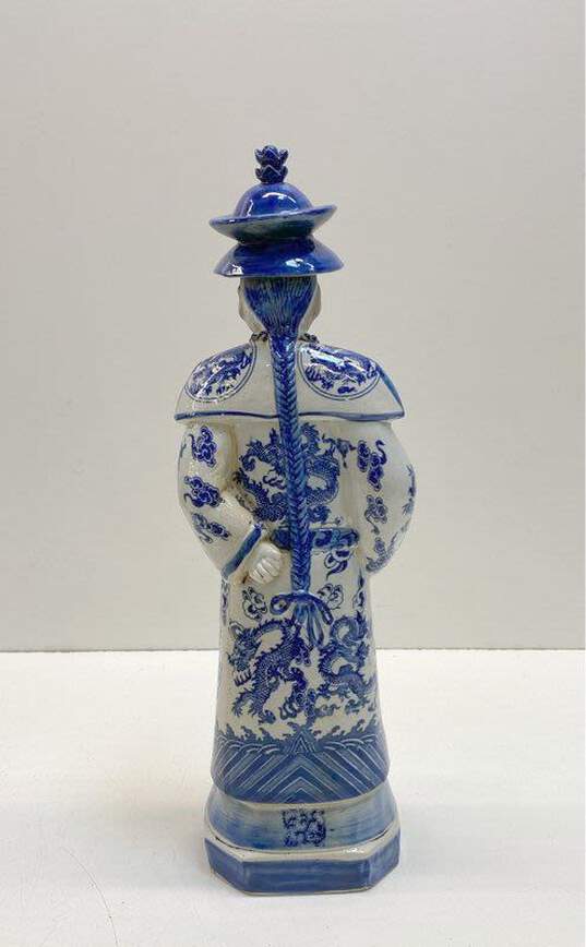 Blue and White Porcelain 18 inch Tall Chinese Emperor Statue image number 6