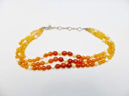 Artisan 925 Red & Orange Carnelian & White Pearls Graduated Beaded Multi Chain Toggle Necklace 114.9g alternative image