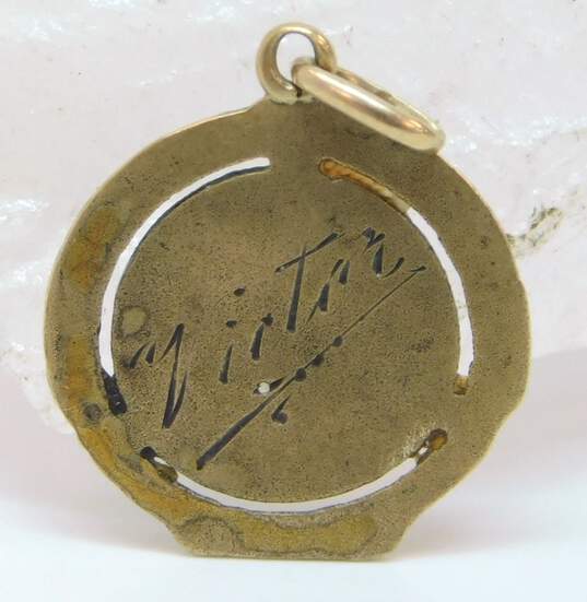 Vintage 12K Yellow Gold Jesus Sacred Heart Religious Medallion Pendant Charm 1.1g image number 2