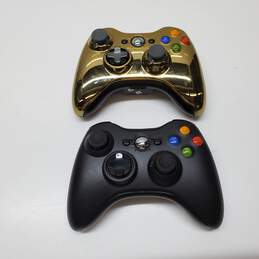 Lot of 2 Microsoft Xbox 360 Wireless Controller-Gold, Black For P/R