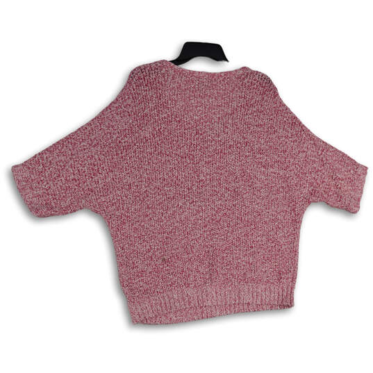 Womens Pink Knitted V-Neck Short Sleeve Pullover Sweater Size X-Large image number 2