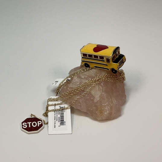 Designer Betsey Johnson Gold-Tone School Bus Stop Charm Pendant Necklace image number 1
