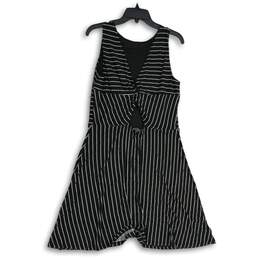 LOFT Womens Black White Striped Round Neck Sleeveless Midi A-Line Dress Size 10 alternative image